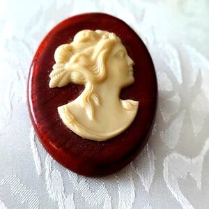 Vintage Cameo Brooch on Wooden Oval